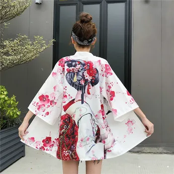 #5012 Vasaros Derliaus Japonų Kimono Marškinėliai Moterims Spausdinami Juoda Balta Plona Saulės Šifono Megztinis Kimono Moterų Palaidinė Femme