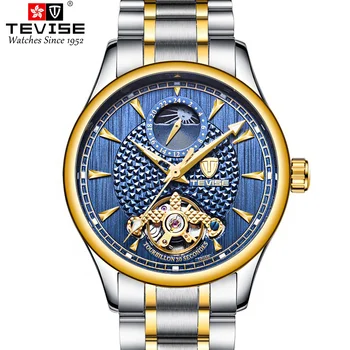 TEVISE Vyrų Automatinė savarankiškai vėjo Laikrodžius Mėnulio Fazės Vyras laikrodžiai Vyras Mada Atsitiktinis Lydinio Mechaninė žiūrėti žmogus laikrodis Relojes
