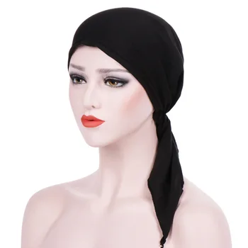Moteris Musulmonų Vidinis Hijab Ponios Islamo Kryžiaus Lankelis Turbaną Headwrap Hairband Lanko Du Uodega Bžūp Ringtones Vientisos Spalvos Megztinis Bžūp