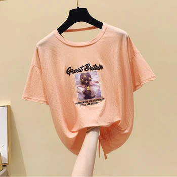Vasaros O-kaklo siuvinėjimo Raišteliu T-marškinėliai Moterims Atsitiktinis palaidų Medvilnės Megzti Viršūnes Ponios Balti trumpomis Rankovėmis Marškinėliai, Moteris
