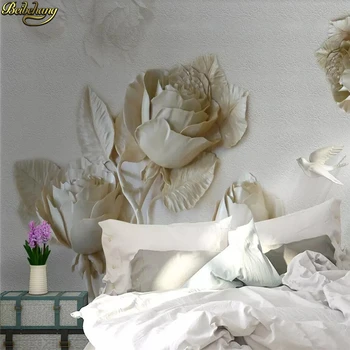 Beibehang Užsakymą tapetai, freskos 3D trimatis reljefinis aukso rožė gėlių, paukščių sienos dokumentų namų dekoro papel de parede 3d