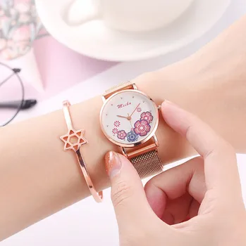 Nauji Laikrodžiai Moterims Prabanga Aukso Populiarus Pink Ryšys Gėlės Magnetas Ponios Apyrankę Kvarcinis Laikrodis Ponios Riešo Žiūrėti Laikrodis Relogio