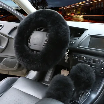 3Pcs Žiemos Furry Automobilio Vairas Pavarų Rankena Shifter Stovėjimo Stabdys Dangtelį Nustatyti Spalvas 36-38cm Standartinių Šiltas Asmeninį