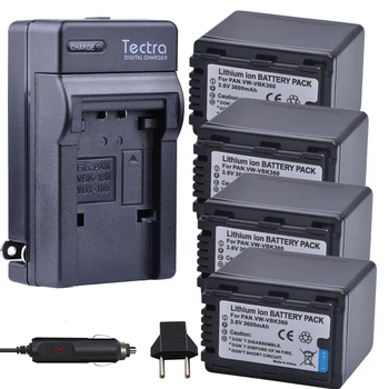 Tectra 4Pcs VW-VBK360 VBK360 bateria + Digital Kroviklis Panasonic HDC-TM40 HDC-TM41 HDC-TM55 HDC-TM60 HDC-TM80 HDC-TM90 SD40