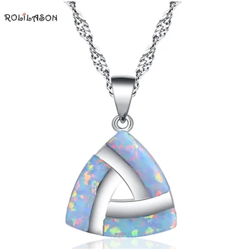 ROLILASON Trikampis vintage stilius, sukurtas opal moterų white opal sidabro karoliai, pakabučiai, bižuterijos OP764