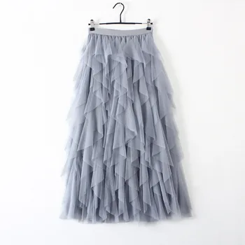 Pavasarį ilgai nėrinių sijonas moterims vientisos spalvos netaisyklingos aukšto liemens sijonai