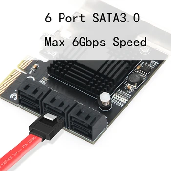 6 Port SATA 3 PCI Express Plėtros Plokštę PCI-E/PCIE SATA Valdiklio SATA Daugiklis SATA3 6Gbps ASMedia ASM1166 Mikroschemą HDD SSD