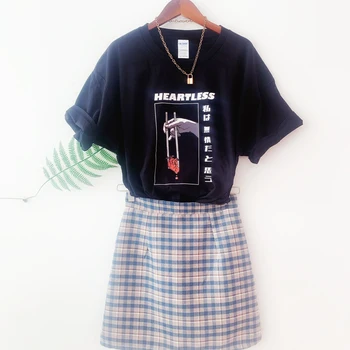 Moterų Beširdis Japonijos punk, Gothic T-Shirt Moterims, Kawaii Grunge Estetinės Vaporwave Edgy Harajuku Mados Streetwear Mielas Viršūnės