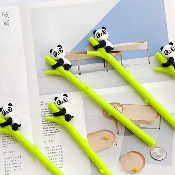 24 Vnt./Daug Laipiojimo Panda ant Bambuko Gelio Rašalo Rašikliai 0,5 mm Tušinukas Juoda Spalva Office Mokykliniai Reikmenys Canetas pieno stiklo F796