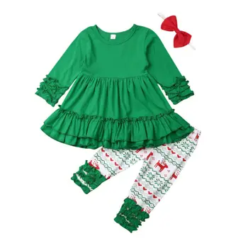 Bamblys Mergina Drabužius Kalėdos Bamblys Kūdikių Merginos Kalėdų Viršūnes ilgomis Rankovėmis Suknelė +Kelnės +Lankelis 3pcs Komplektus Drabužių
