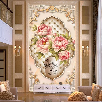 Pritaikytas Europoje prabangių tapetų royal aristokratų bijūnas gėlių tapybos freskos tapetai kambarį koridorius, prieškambaris