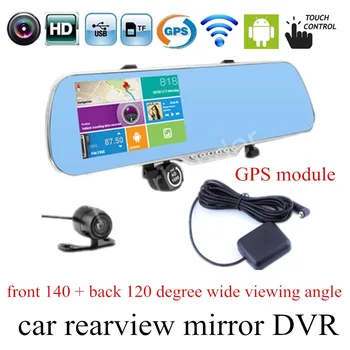 Geriausia pardavimo 5 colių Automobilių DVR GPS Android galinio vaizdo veidrodėliai Navigacija Veidrodis Stebėti 1080P Dvigubo Objektyvo Kamera, jutiklinis ekranas
