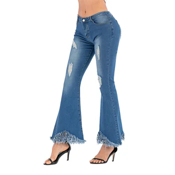 Rudenį didelis vidurio juosmens flare kelnės moteris, džinsai, visas ilgis kankina boot-cut kelnės moteriška distroyed seksualus džinsinio šviesiai mėlyna 3XL