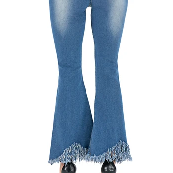 Rudenį didelis vidurio juosmens flare kelnės moteris, džinsai, visas ilgis kankina boot-cut kelnės moteriška distroyed seksualus džinsinio šviesiai mėlyna 3XL