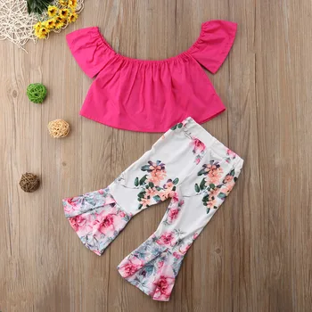 Naujagimių Drabužiai Atsitiktinis Vasaros Baby Girl Vaikiški Marškinėliai Topai Palaidinė+Gėlių Kelnes, Komplektai, Kelnės Drabužiai