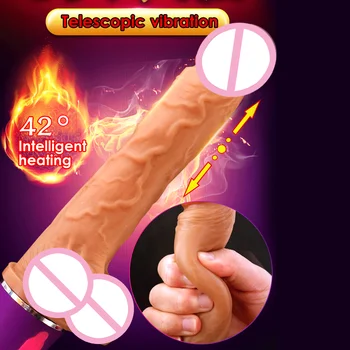 Minkštas silikoninis Dildo Tikroviškas Vibratorius Didžiulis Penis Sekso Žaislai, Šildymo Automatinė Teleskopinis Dildo Nekilnojamojo Penis Sekso Produkto Wome