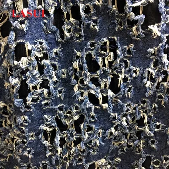 LASUI 2017 Naujas produktas 3 kiemuose =1 daug Medvilnės džinsinio audinio siuvinėjimo tinklelio, nėrinių audinys, mėlyna Tuščiaviduriai 3D tekstūros unikalus 