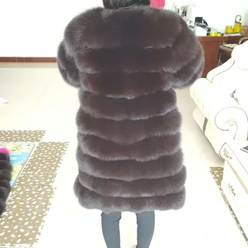 Lapės kailio Prekės Žiemą Nekilnojamojo Blue Fox Fur Coat Storas Šiltas Imitacija Sables Moterų Šviesiai Rudas Ilgas Švarkas