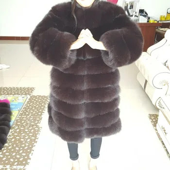 Lapės kailio Prekės Žiemą Nekilnojamojo Blue Fox Fur Coat Storas Šiltas Imitacija Sables Moterų Šviesiai Rudas Ilgas Švarkas