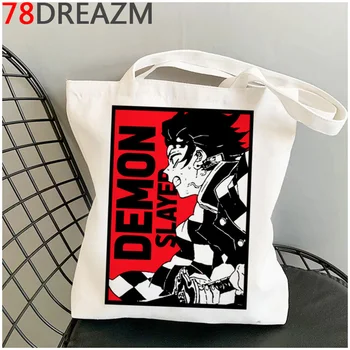 Demon Slayer pirkinių krepšys bolsa drobės bakalėjos shopper bag maišeliu cabas ecobag audinio shoping užsakymą