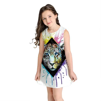 Merginos O-kaklo, Rankovių 3D Skaitmeninio Spausdinimo Tiger Dizaino Kelio Ilgis-line Vasaros Suknelės Mielas 3D Princesė Suknelės Viršų