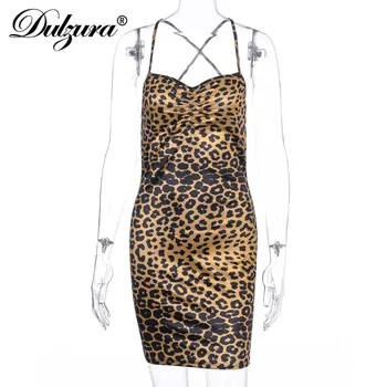 Dulzura leopardas spausdinti moterų mini suknelė bodycon seksualus kryžiaus backless šalies streetwear 2020 m. pavasario vasaros moteriškų rūbų clubwear