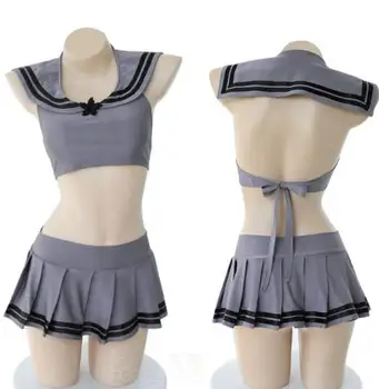 Sailor Kostiumai Studentai Mokyklos Mergaičių Uniforma Backless Viršuje + Klostuotas Sijonas + Apatinis Trikotažas