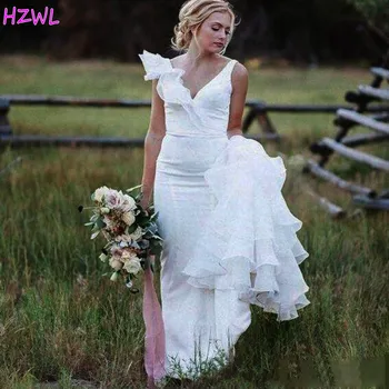 Giliai V Kaklo Undinė Vestuvių Suknelės 2021 Pakopų Organza Raukiniai Užsakymą Šalies Vestuvių Nuotakos Suknelė Vestido De Novia