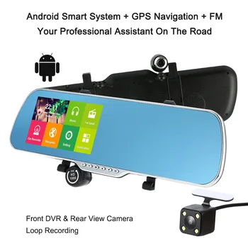 5.0 Colių Android 4.4 FHD 1080P DVR brūkšnys kamera, GPS Navigacija, Wifi, Automobilių DVR galinio vaizdo veidrodis Brūkšnys, Kamera, automobilio kamera, Dual Lens