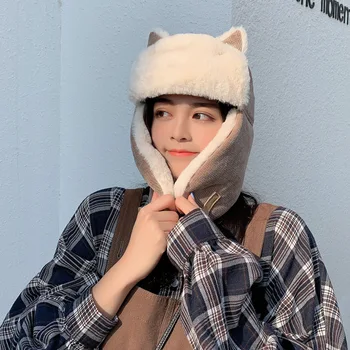 Kačių Ausys Bombonešis Skrybėlę Moterų Suaugusiųjų Korėjos Gražių Rudens Mergina Jojimo Žiemos Vėjo Kūdikių Coldproof Medvilnės Vaikų Lei Feng Skrybėlę