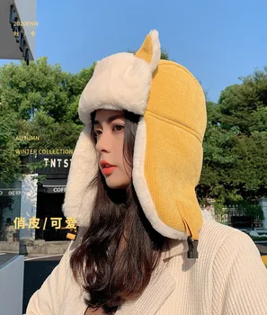 Kačių Ausys Bombonešis Skrybėlę Moterų Suaugusiųjų Korėjos Gražių Rudens Mergina Jojimo Žiemos Vėjo Kūdikių Coldproof Medvilnės Vaikų Lei Feng Skrybėlę