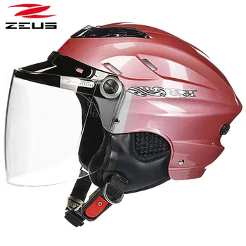 Moterys sidabro rožinė DZEUSAS 125E elektrinių motociklų 3/4 atviras šalmas su big akiniai assessorios moto motoroleris saugos šalmas