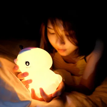 Vienaragis LED Naktį lengvo Prisilietimo Jutiklis Spalvinga USB Įkrovimo Animacinių filmų Silikono Miegamojo, Naktiniai staleliai, Lempa, Vaikams, Vaikų, Kūdikių Dovanų