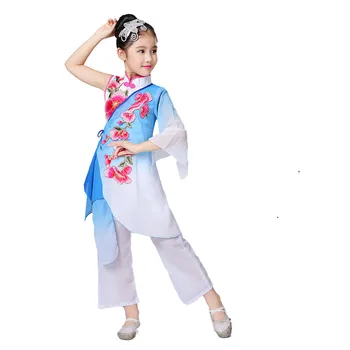 Kinijos Tradicinių Šokių Kostiumai Mergaičių Nacionalinės Yangko Šokių Drabužiai Vaikams, Ventiliatorius Skėtis Etapo Rezultatus Ooriental Kostiumas 89