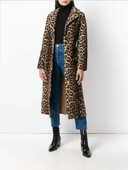 Elegantiškas Mados Prabangių Streetwear Gaubtu Tirštėti Dirbtiniais Kailių Paltai Moterims Striukė Mergaitėms, Paltas, Paltai Ir Striukės Moterims Seksualus Leopardas