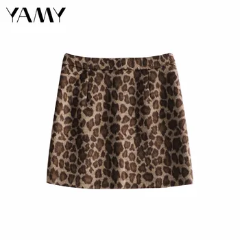Seksualus retro leopardas spausdinti mini sijonas rudens žiemos moterys aukšto juosmens-line sijonas įvyniojimas sijonas elegantiškos moters streetwear