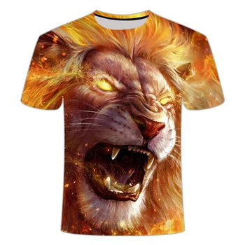 Gyvūnų juokinga 3D liūtas T-shirt vyrų vasaros 3d spausdinimo liūtas berniukas tigras top marškinėliai