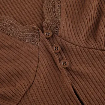 Briaunoti megzti Y2K Pasėlių Lopas Moterų Marškiniai 2020 ilgomis Rankovėmis Trikotažas Mygtuką Iki Seksualus Giliai V-Kaklo Grupė E Mergina Tee