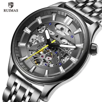RUIMAS Vyrų Automatinis Laikrodžiai, Nerūdijančio Plieno, Mechaninis Laikrodis atsparus Vandeniui Skeletas Žiūrėti Relogios Masculino Laikrodis RS6770