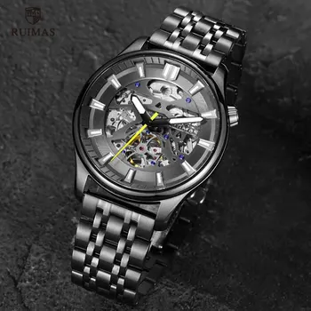 RUIMAS Vyrų Automatinis Laikrodžiai, Nerūdijančio Plieno, Mechaninis Laikrodis atsparus Vandeniui Skeletas Žiūrėti Relogios Masculino Laikrodis RS6770