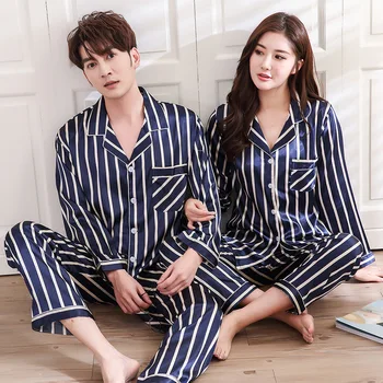 Pavasarį, rudenį pora pižama ilgomis rankovėmis pižama šilko dryžuotas namų paslauga kostiumas, dviejų dalių pižama pajama nustatyti sleepwear pijamas