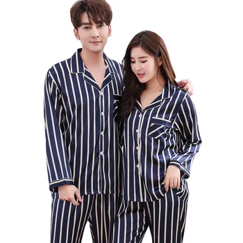 Pavasarį, rudenį pora pižama ilgomis rankovėmis pižama šilko dryžuotas namų paslauga kostiumas, dviejų dalių pižama pajama nustatyti sleepwear pijamas