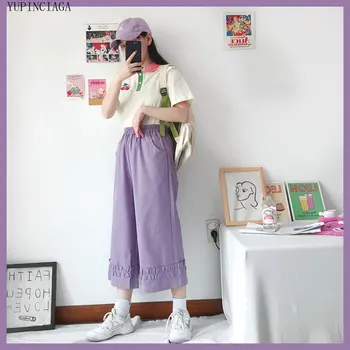 Japonų literatūros vyšnių spausdinimo Turndown Apykaklės Appliques trumparankoviai Studentų marškinėliai Femme Harajuku Kratinys vatos Pagaliukai Tees