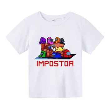 Žaidimas Tarp Mūsų Marškinėlius vaikas Impostor T-shirt Juokingi mergaičių drabužiai vaikams Vasarai Trumpas Rankovėmis Tee cosplay apranga 4-16 metų