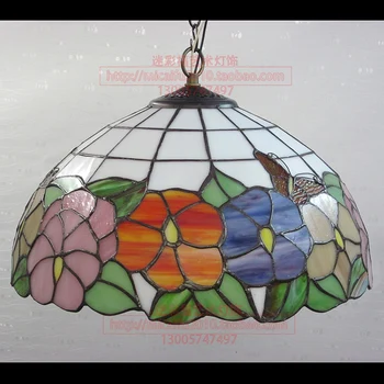 16 Colių Kūnas Šalyje Gėlės Tiffany pendant light Country Stiliaus Tamsintas Stiklas, Lempos, Miegamojo E27 110-240V