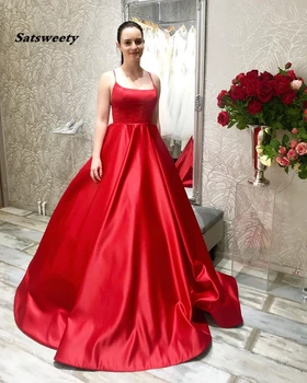 Elegantiškas Abendkleider 2020 Raudoną Vakarinių Suknelių Ilgai Seksualus Backless Satino Oficialų Suknelė Dirželiai Kamuolys Suknelė Šampano Vakare Chalatai