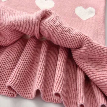 1-5T Bamblys Vaikas Baby Girl Drabužius ilgomis Rankovėmis Širdies Spausdinti Megzti Suknelė Elegantiškas, Mielas, Saldus, Šiltas Žiemos Apranga
