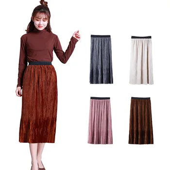 2018 m. pavasarį, sijonai, naujas, ponios korėjos versija aukso aksomo sijonas bauda plisuotos aukšto liemens sijonas mados klostuotas sijonas