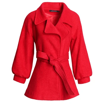 Rudenį, žiemą vilnonis paltas Mujer trumpą dalį, laisvi juosmens žibintų rankovės mados kostiumą apykaklės vientisos spalvos laukinių Outwear D275