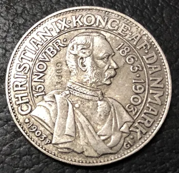 1903 Danija 2 Kronos-Christian IX-Osioms Karaliavimo Sidabro Padengtą Kopijuoti Monetos
